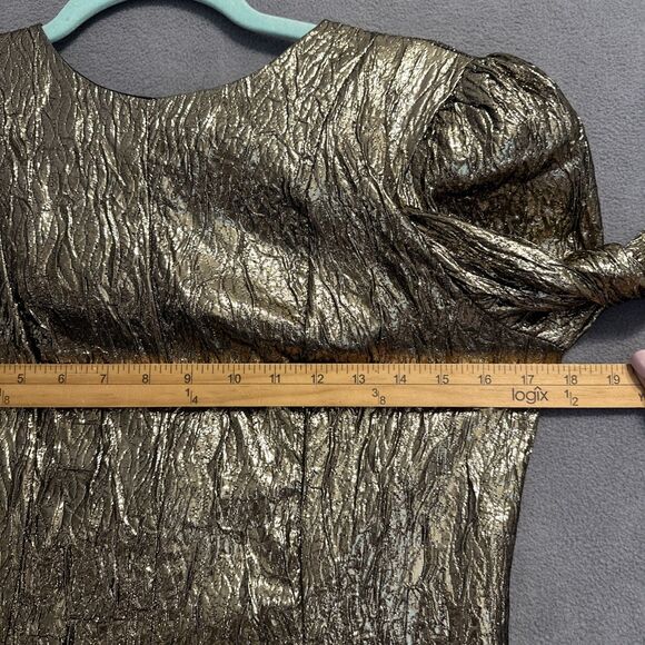 VTG 80's Patra Metallic Gold Lamé Peplum Top Puff Sleeve Size 7/8 Retro Glam - Picture 6 of 6